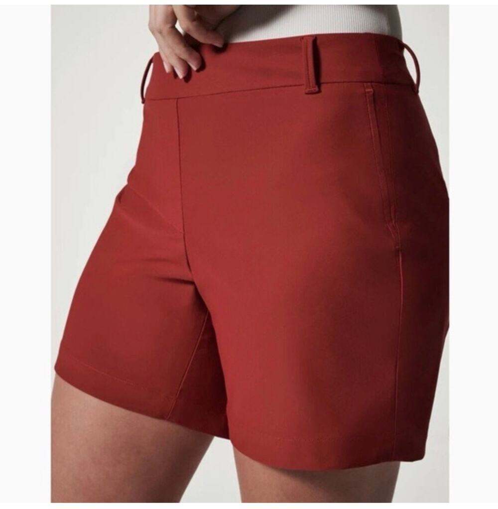SPANX Women's High-Rise Brick Red Stretch Shorts